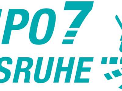 Logo der Karlsruher VCD-Arbeitsgruppe Tempo7 für den Fußverkehr, das einen symbolischen Fächergrundriss zeigt zusammen mit Piktogrammen eines Kindes, einer Person mit Kind auf dem Arm und einem Rollstuhlfahrer.