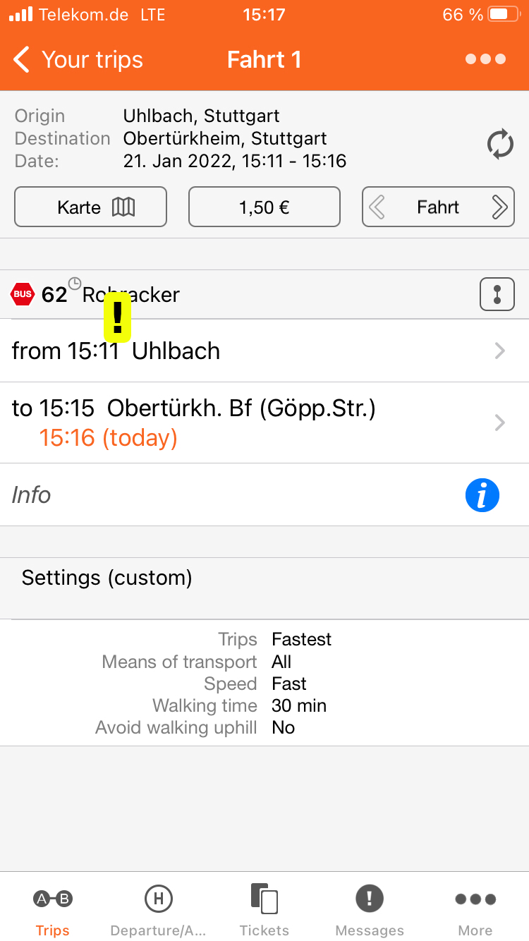 Fahrplanauskunft: Bus ab 15:11 verkehrt tatsächlich doch